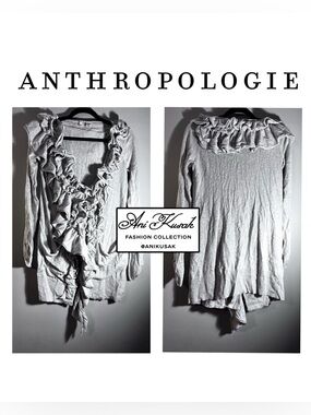 Anthropologie Moth Grey Plaza Ruffle Sweater